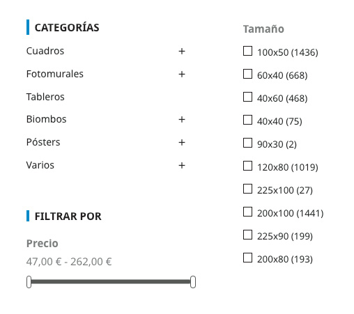 Filtro del catálogo