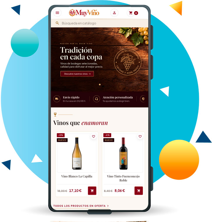 Tienda Dropshipping de vinos preparada para móvil
