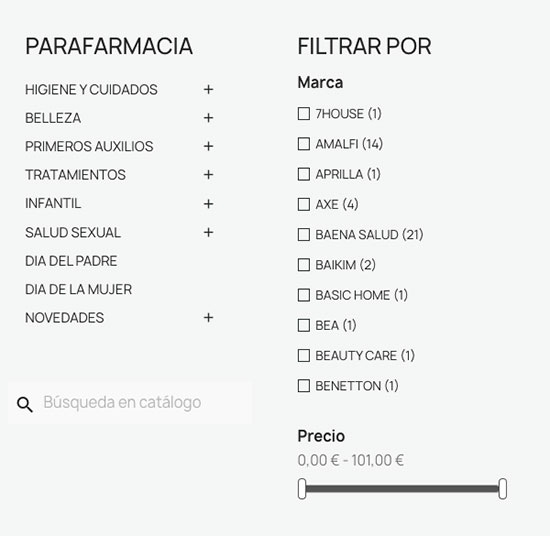 Filtro del catálogo